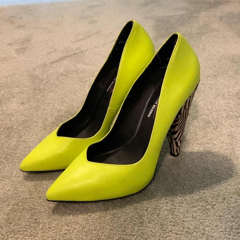 Steve Madden Neon Yellow/fluorescent Pumps with Patterned Block Heel